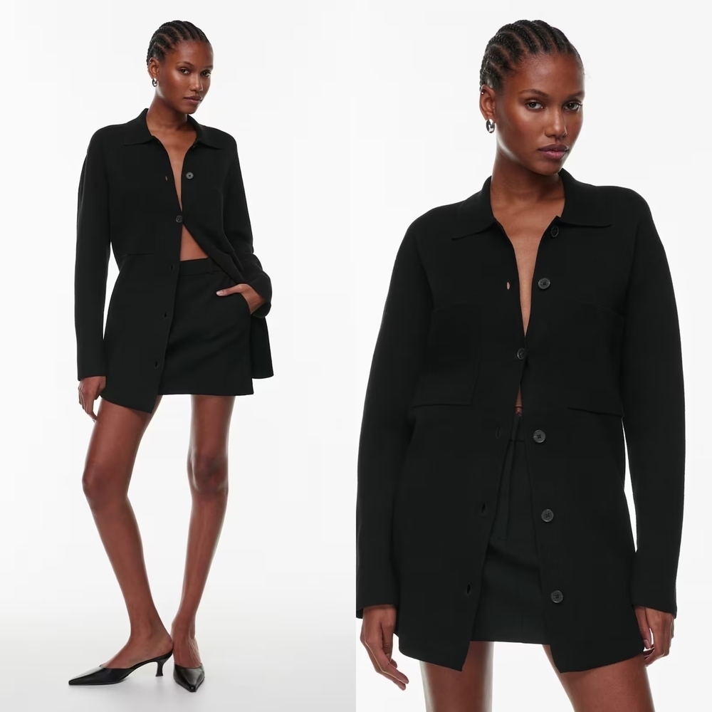 Babaton Society Sweater Button-up knit shacket Black